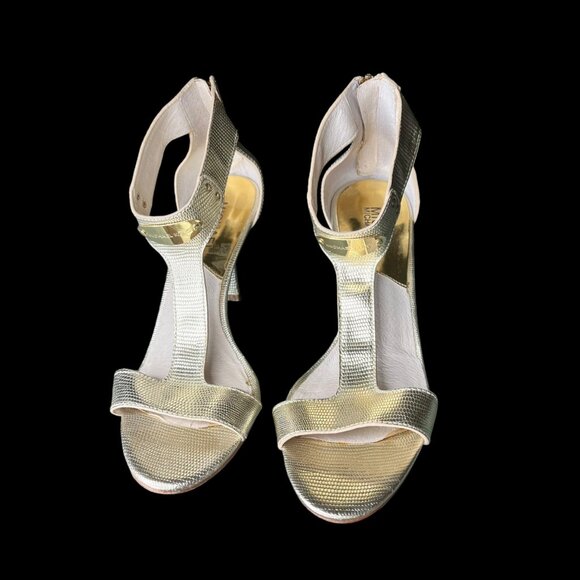 Michael Kors Gold Strappy Heels With Zipper Closure & Textured Finish size 7 - Picture 1 of 11